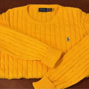 Polo Ralph Lauren Trainer Yellow Cable Knit Sweater XXL Preppy Women’s
